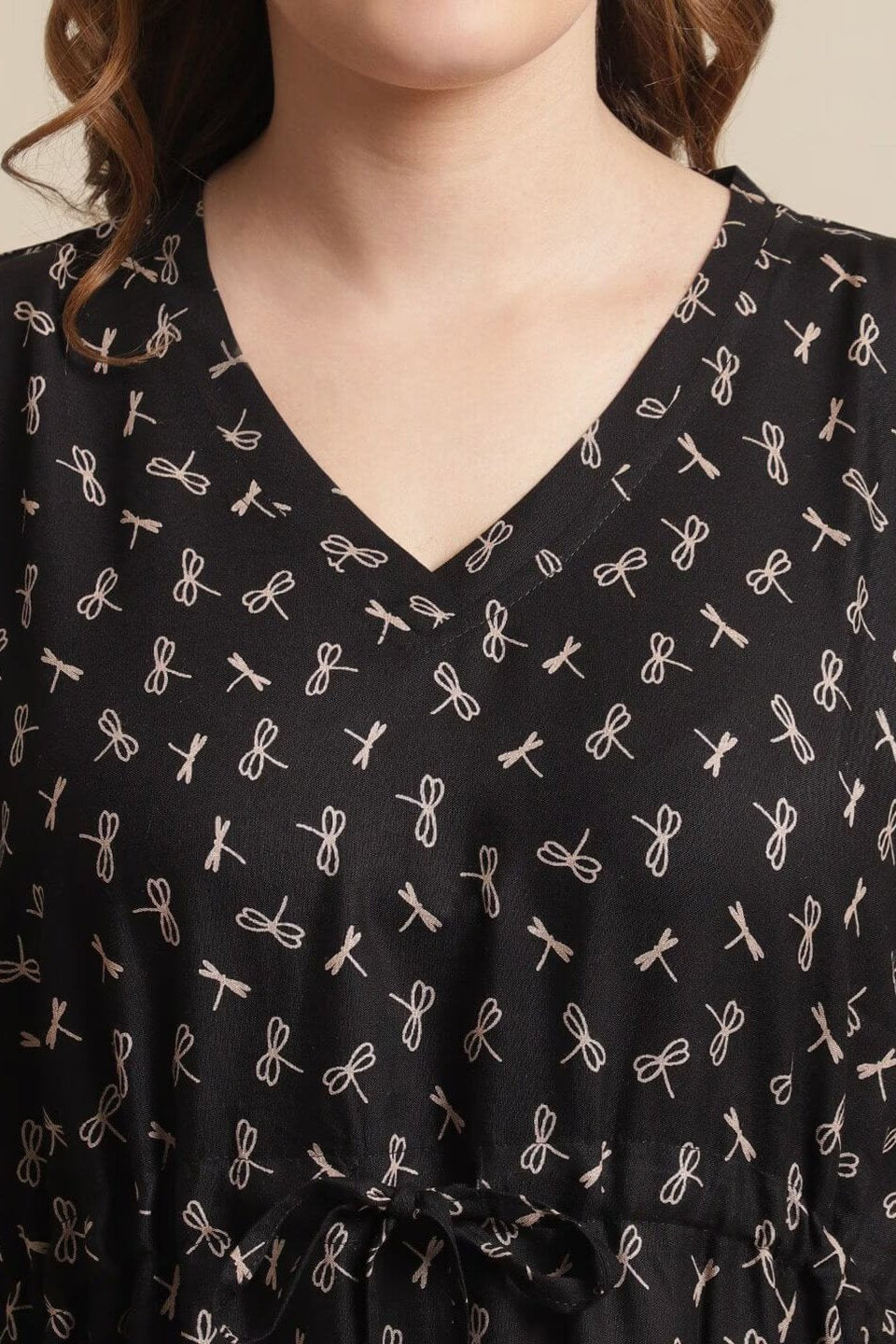 Black Color Floral Printed Viscose Rayon Kaftan