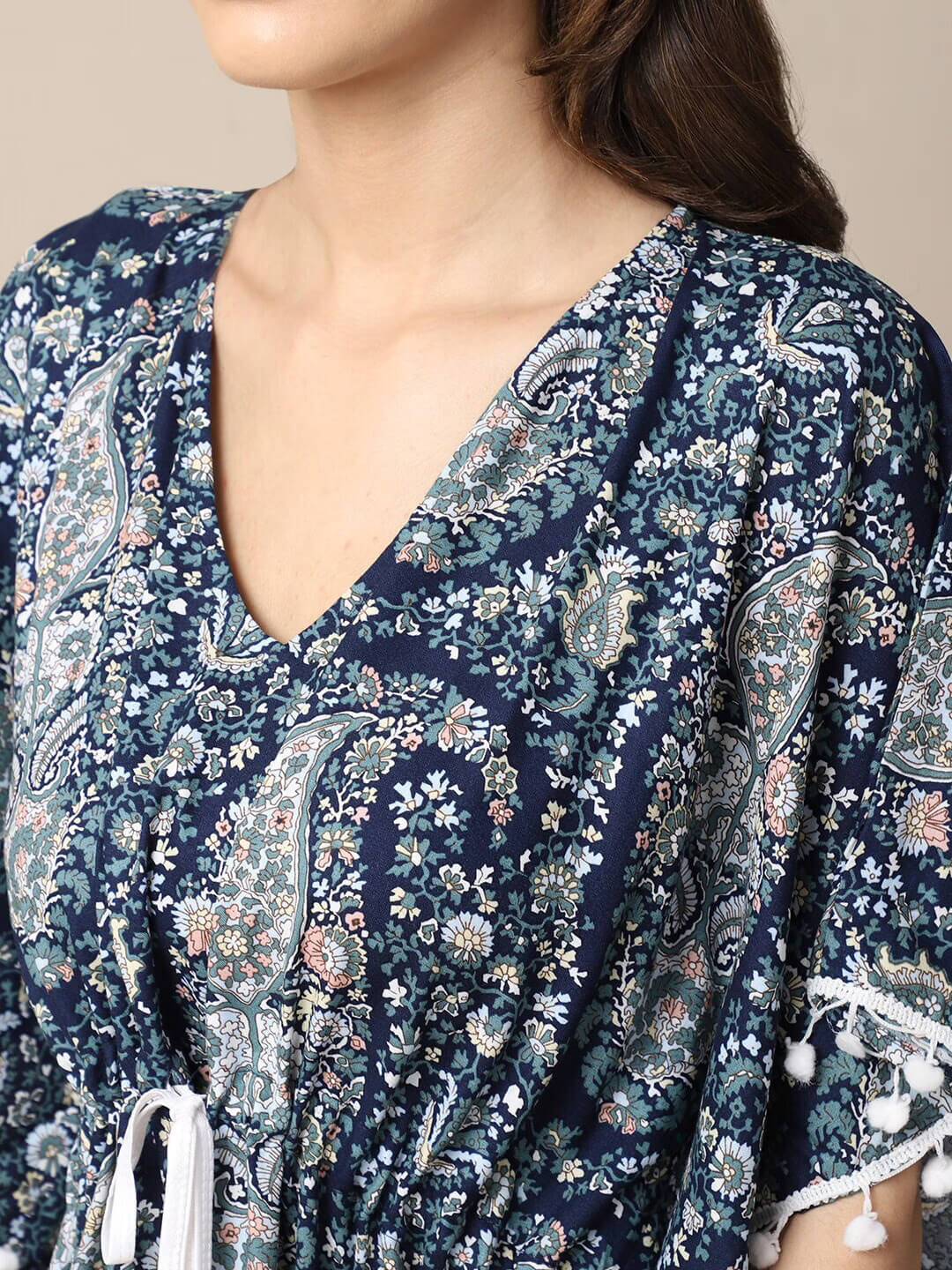 Blue Motif Printed Viscose Rayon Kaftan For Women