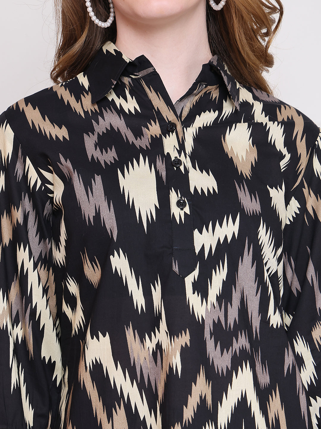 Black Abstract Printed Cotton Co-Ord Set for Women