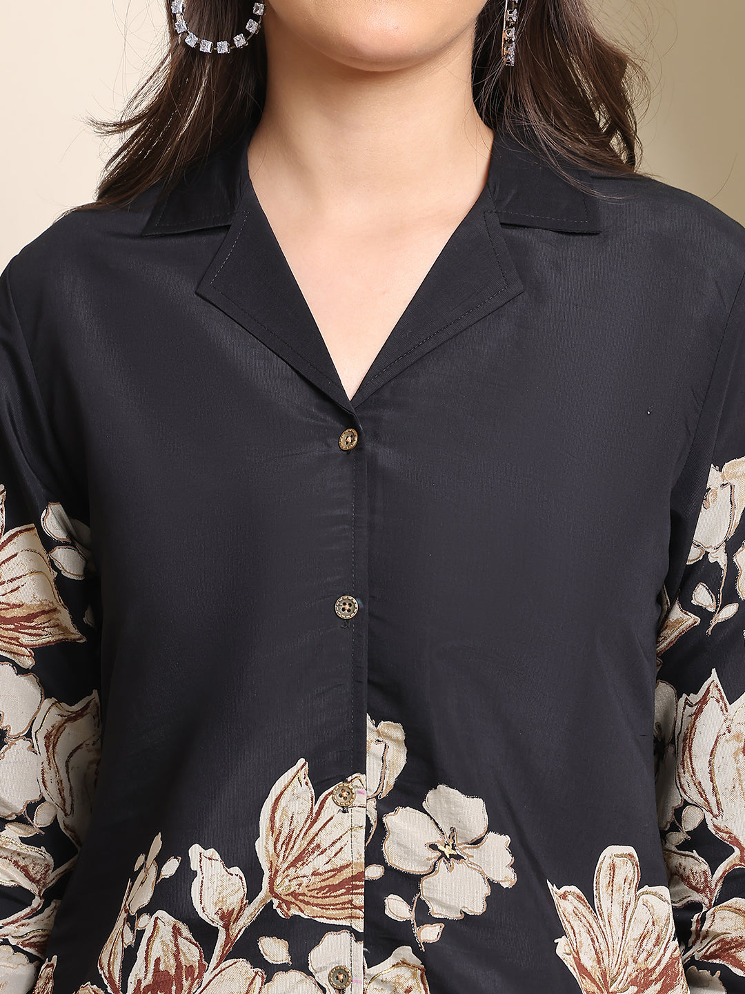 Black Floral Printed Premium Chanderi Co-Ord Set for Women