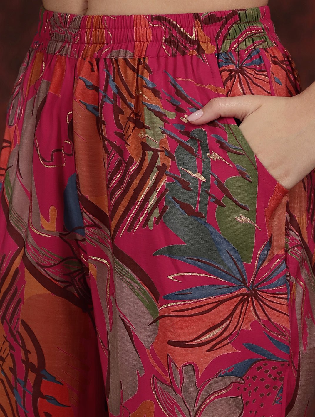 Pink Floral Printed Tunic Palazzo Ethnic Co-Ord Set for Women