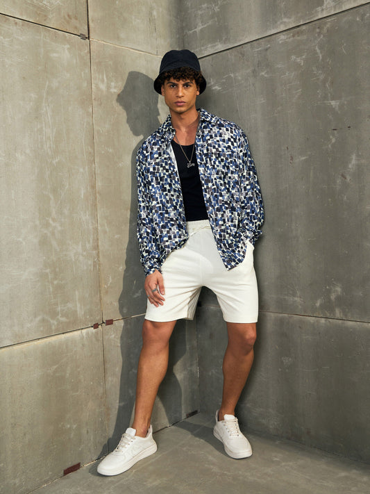 Men Blue & Navy Conversational Print Relax Fit Shirt