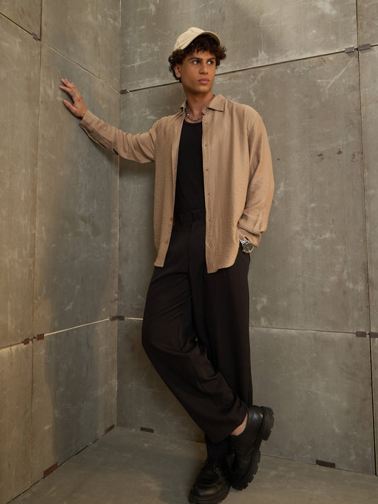 Men Beige Relax Fit Full Sleeve Shirt