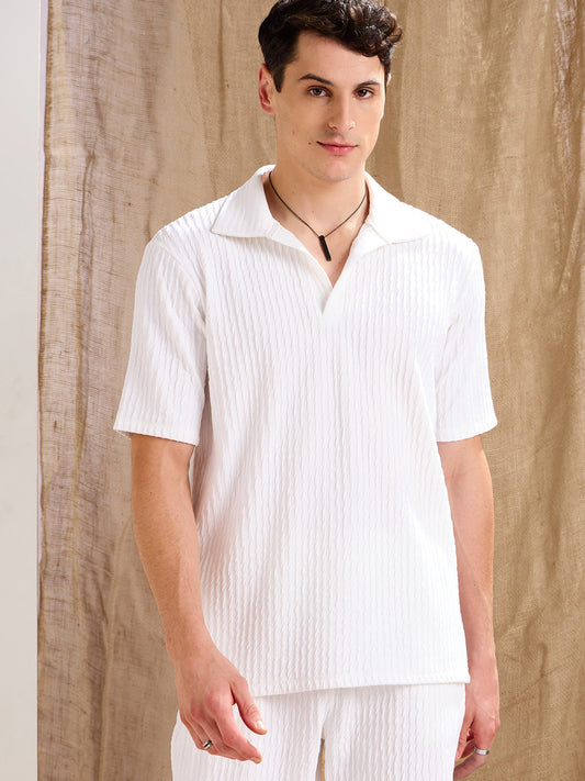 Men White Textured Relax Fit Polo T-Shirt