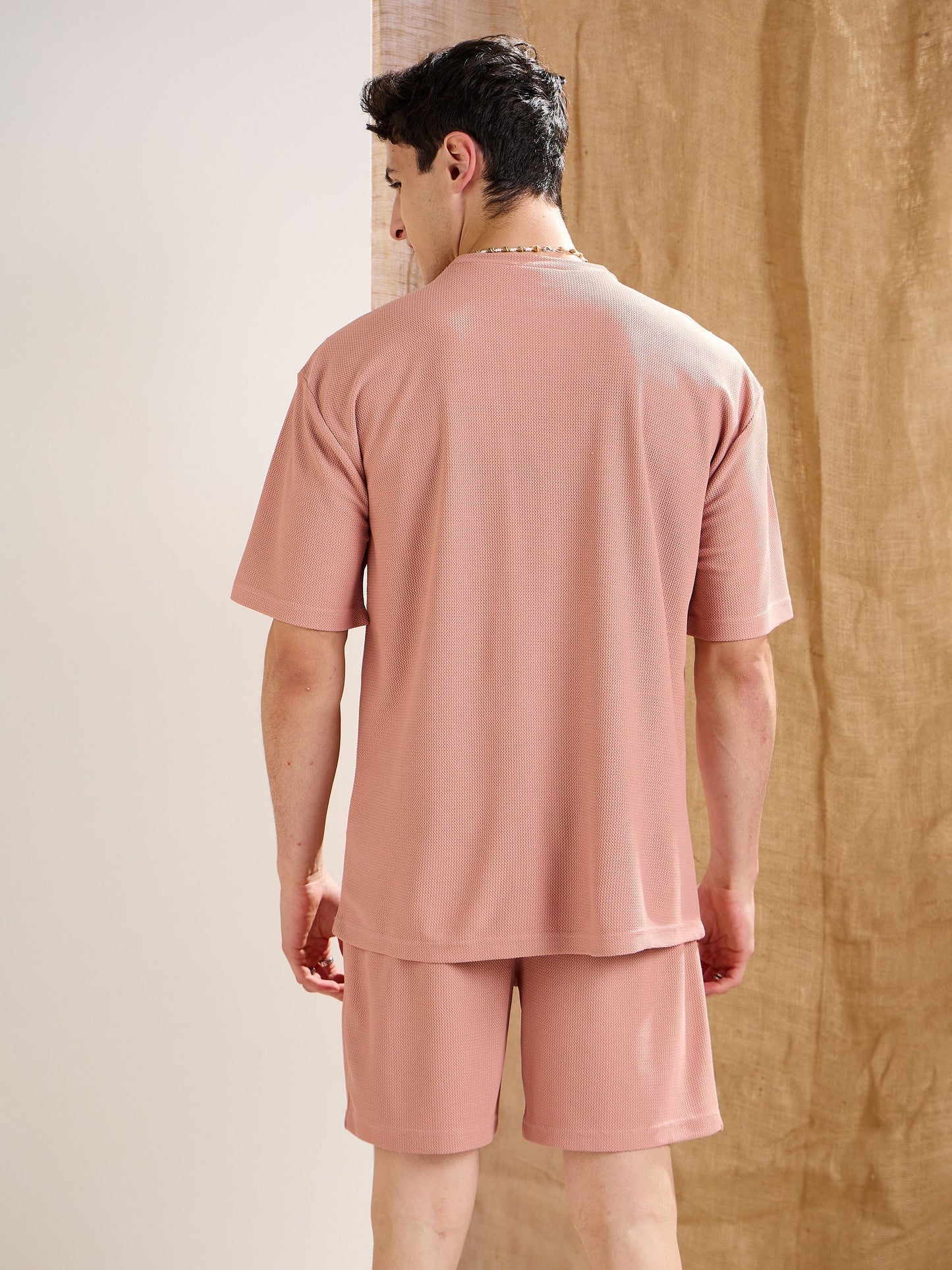 Men Pink Waffle Oversize T-Shirt