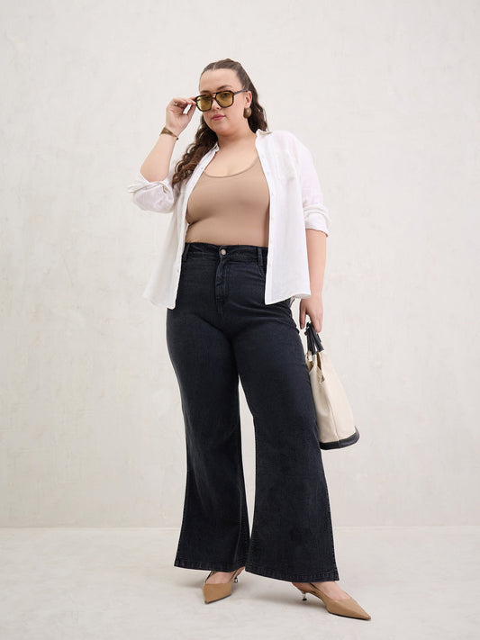 Women Black Blast Hem Slit Straight Jeans