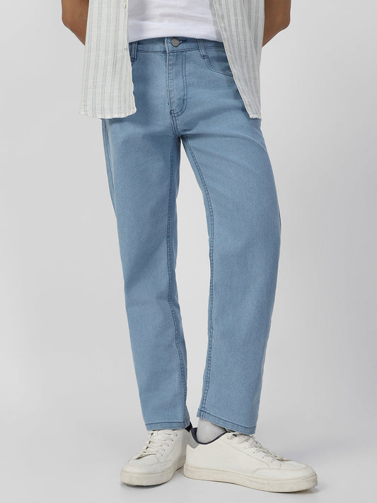 Men's Ice Blue Regular Fit Washed Jeans Stretchable
