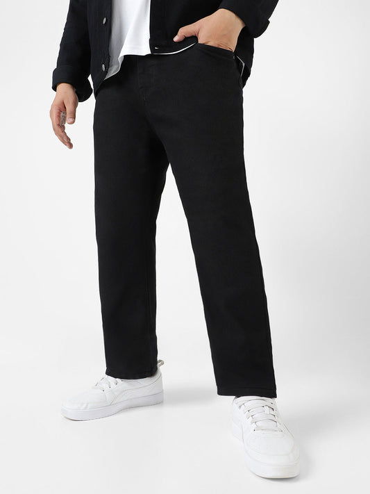Plus Men's Black Regular Fit Denim Jeans Stretchable
