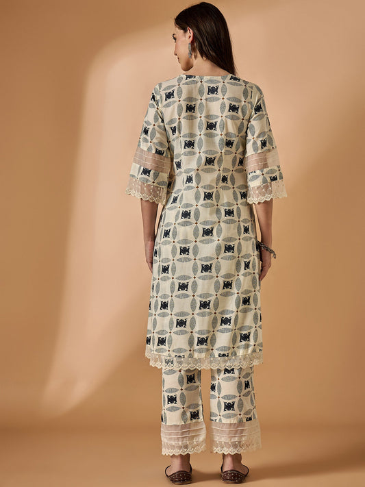 Off white Printed Blue Kurta With Palazzo