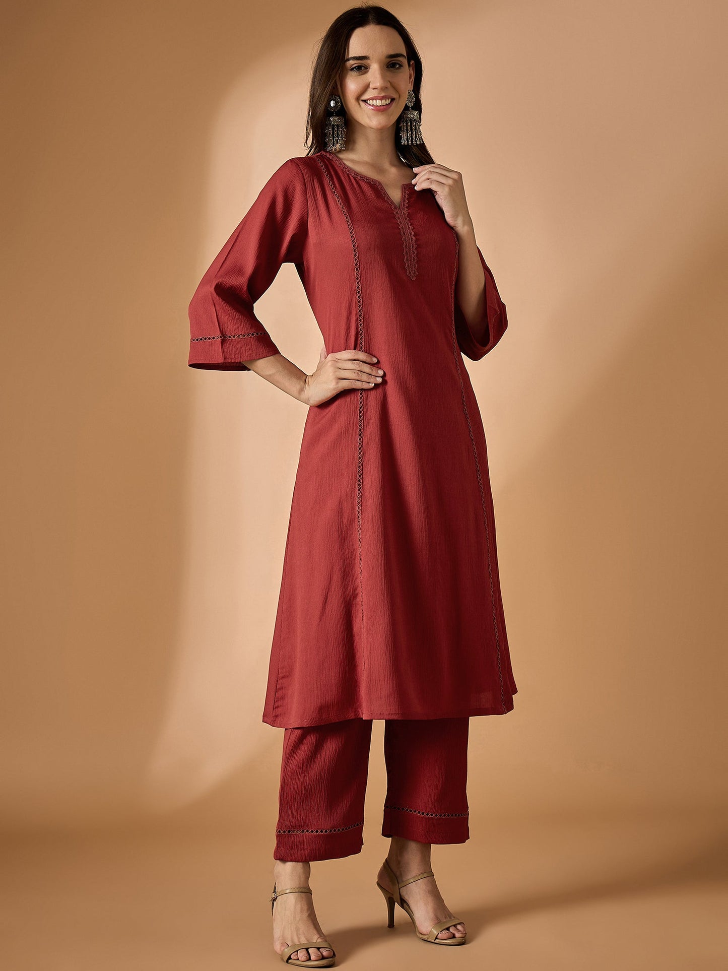 Solid Maroon Kurta With Palazzo Set