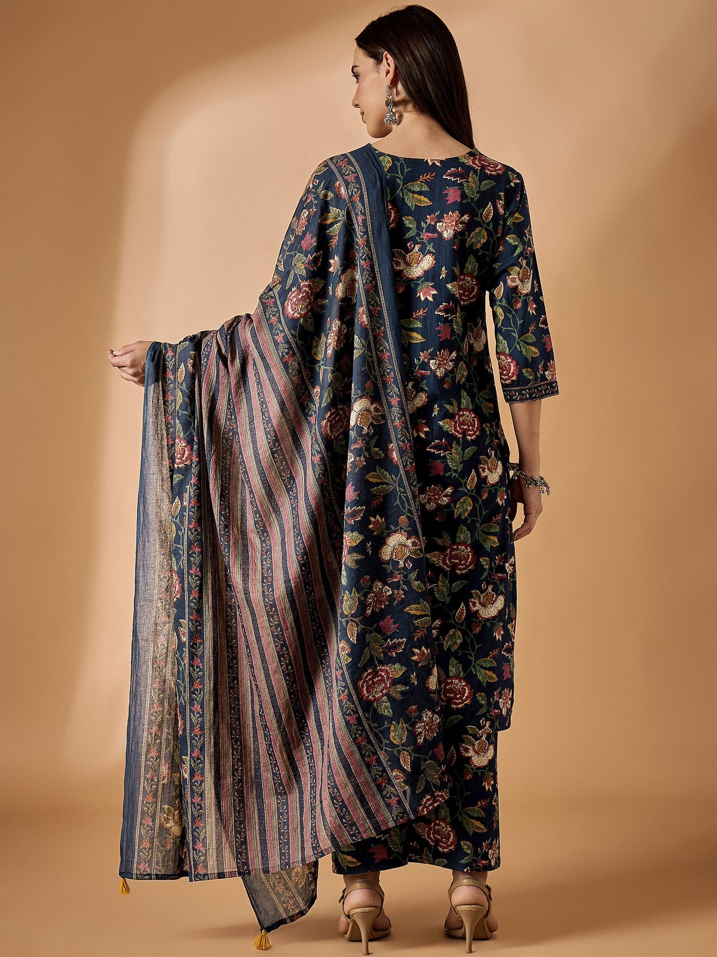 Floral Printed Kurta With Palazzo & Dupatta Set