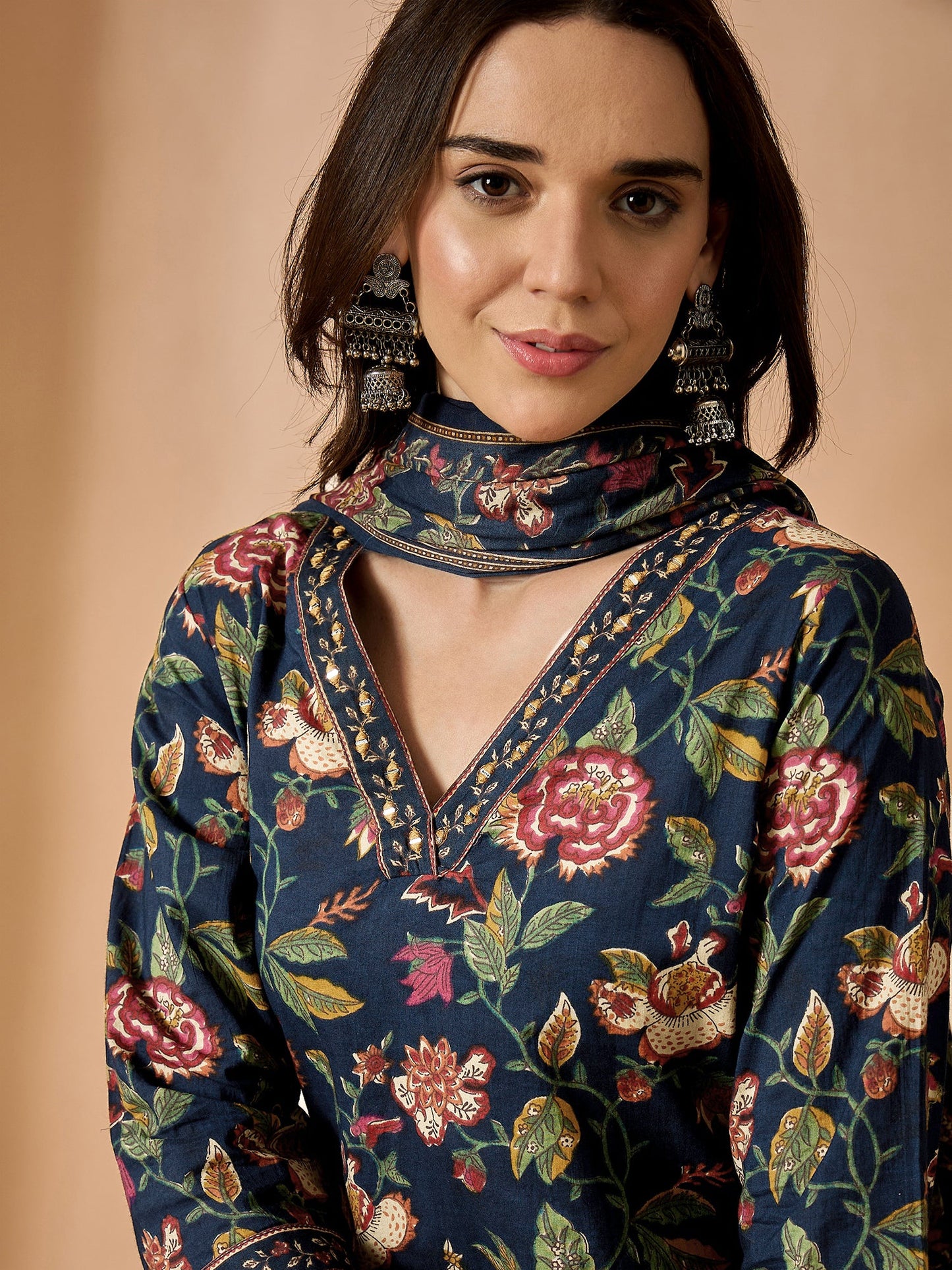 Floral Printed Kurta With Palazzo & Dupatta Set