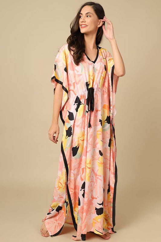 Multi Color Floral Printed Viscose Rayon Kaftan