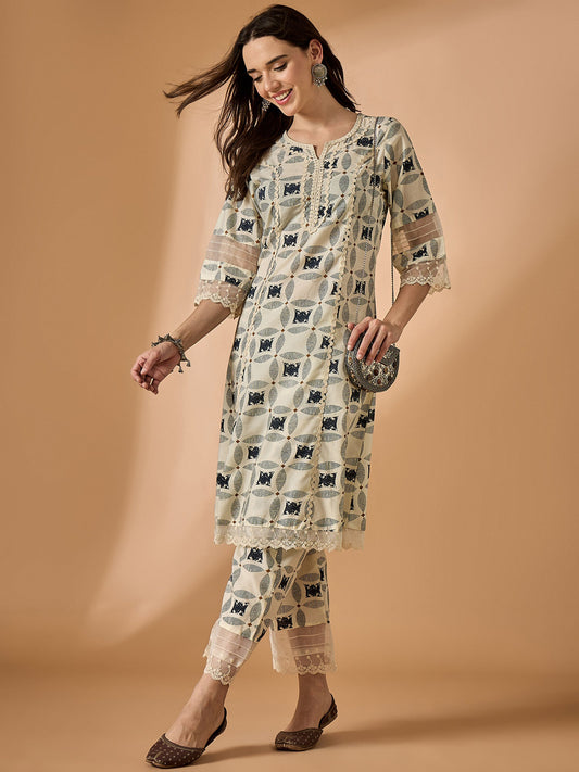 Off white Printed Blue Kurta With Palazzo