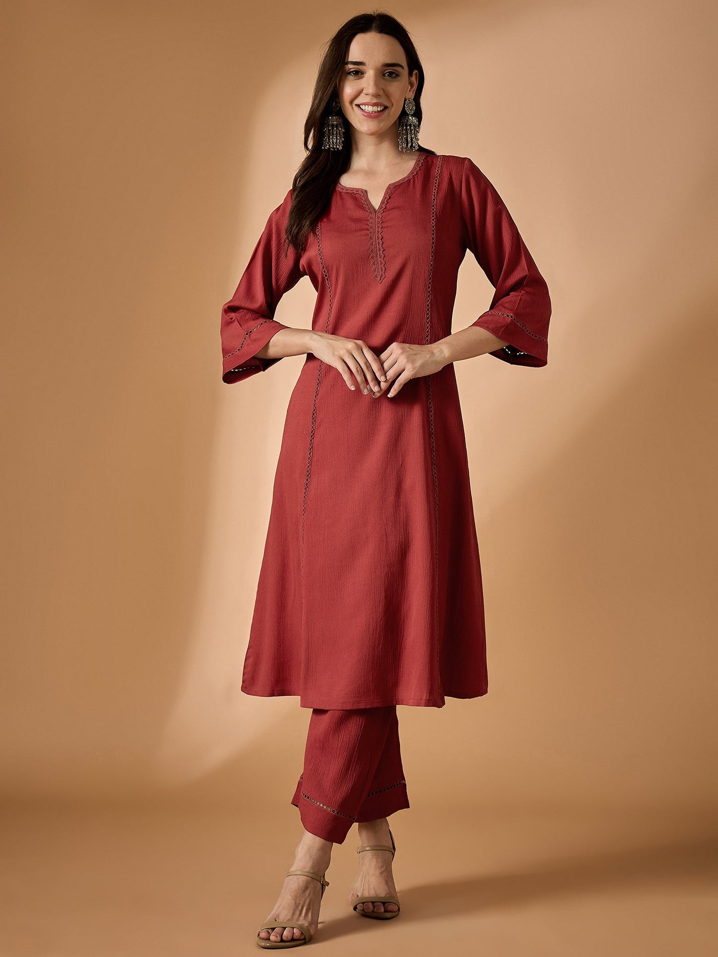 Solid Maroon Kurta With Palazzo Set