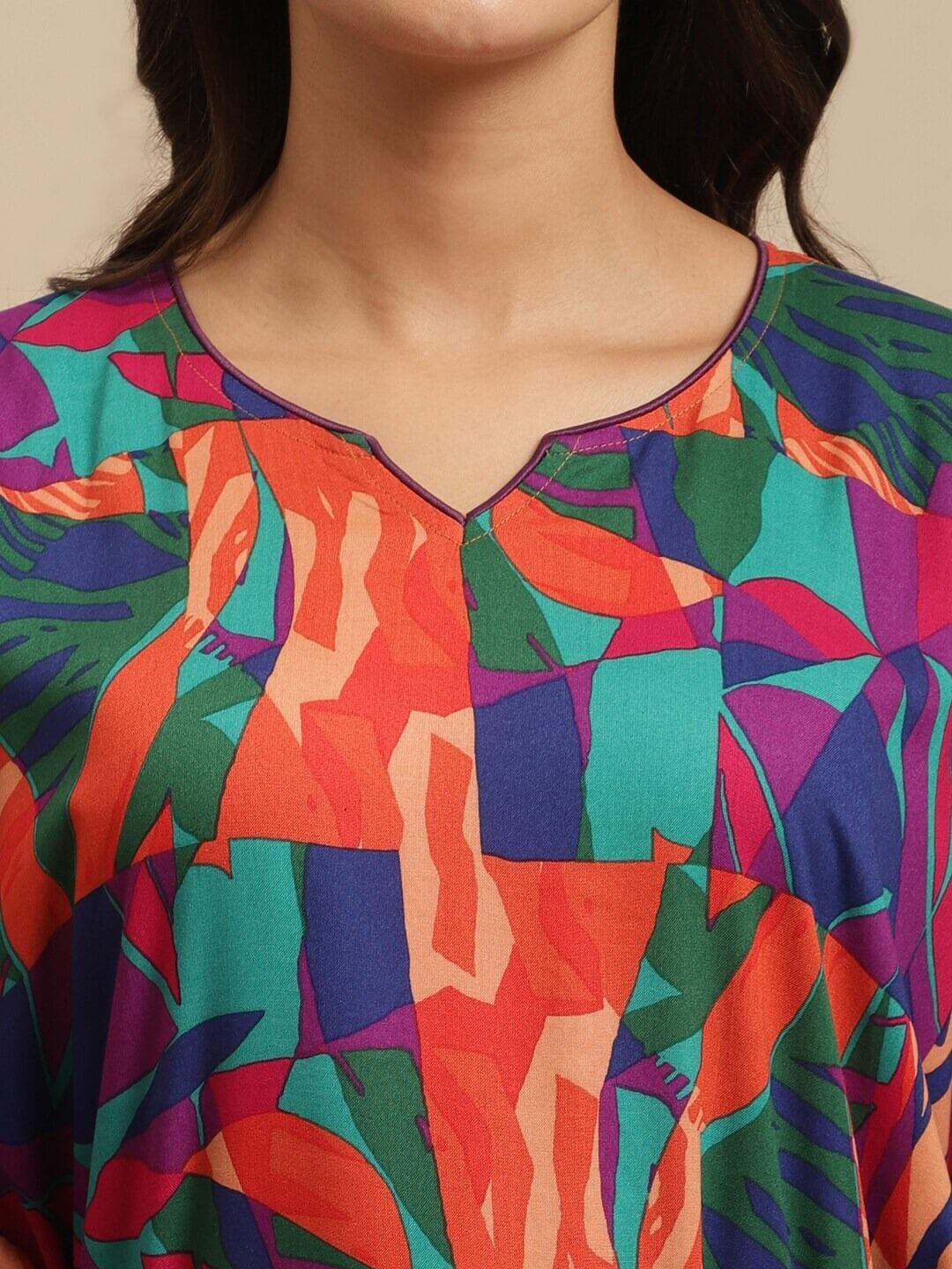 Multicolor Floral Printed Viscose Rayon Kaftan For Woman