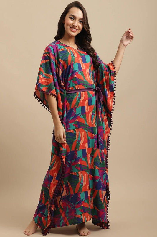 Multicolor Floral Printed Viscose Rayon Kaftan For Woman