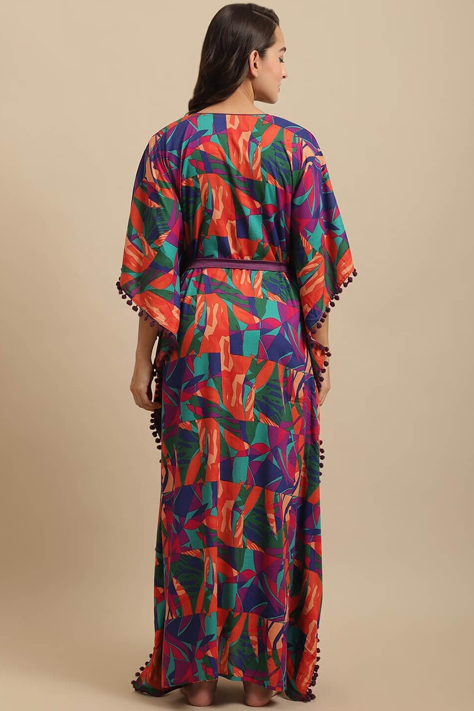 Multicolor Floral Printed Viscose Rayon Kaftan For Woman