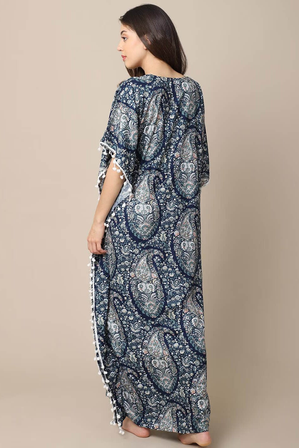 Blue Motif Printed Viscose Rayon Kaftan For Women