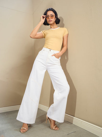 Women White High-Rise Stitch Detail Straight Jeans