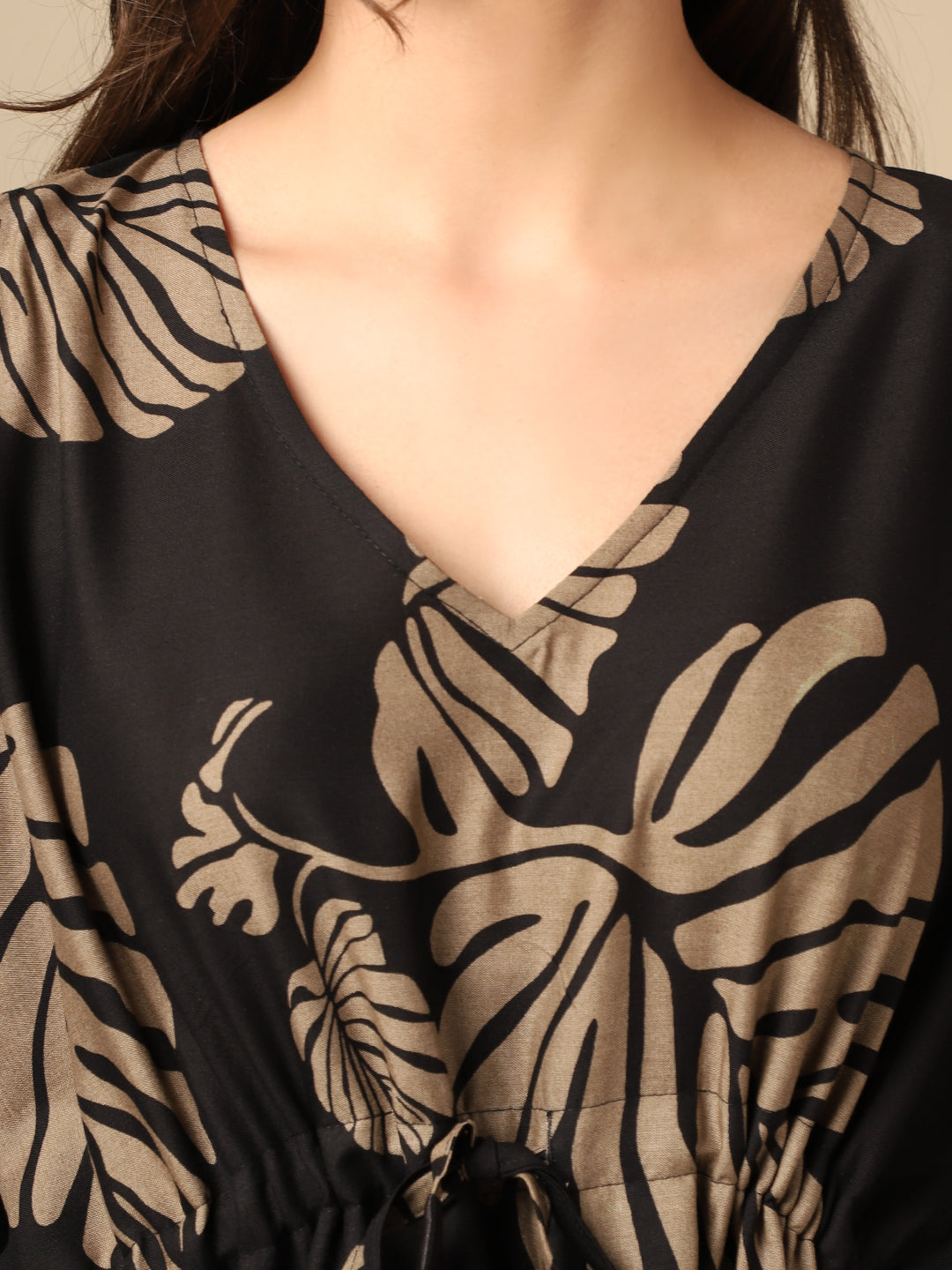 Black Color Floral Printed Viscose Rayon Kaftan