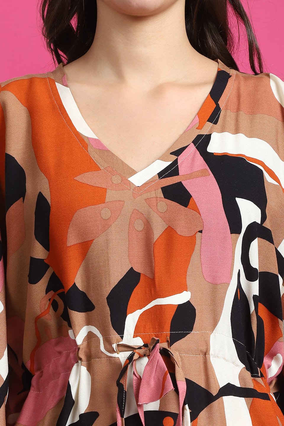 Brown Color Abstract Printed Viscose Rayon For Kaftan