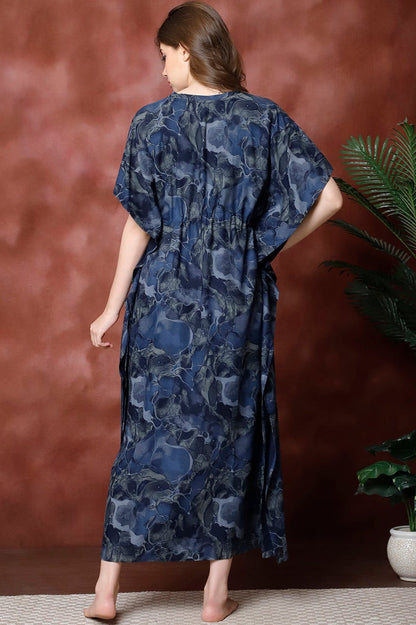 Navy Color  Printed Viscose Rayon Kaftan For Women