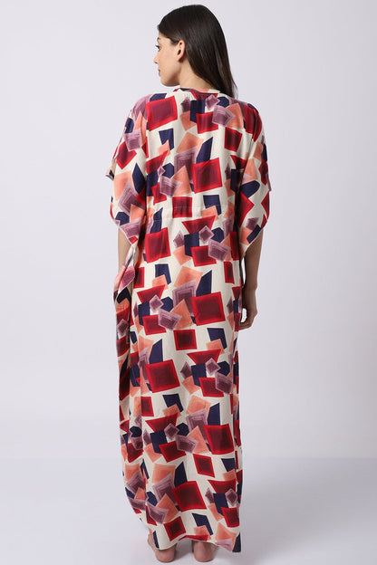 Multi Color Abstract Printed Viscose Rayon Kaftan