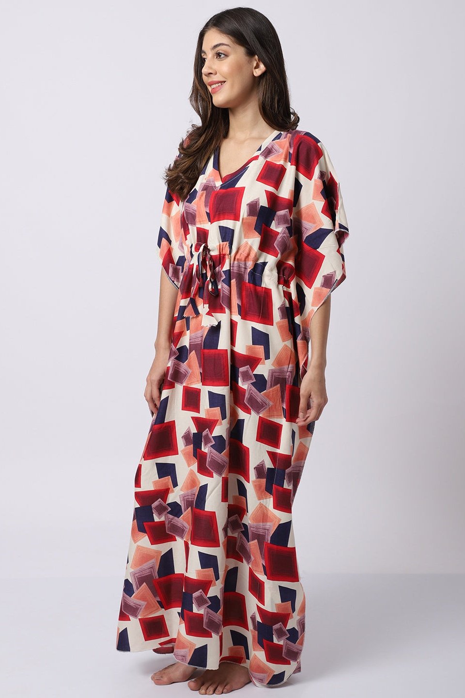 Multi Color Abstract Printed Viscose Rayon Kaftan