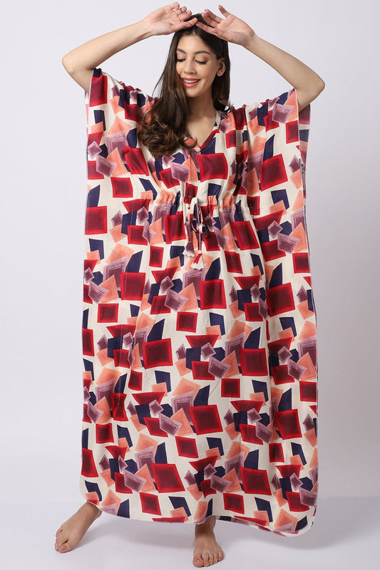 Multi Color Abstract Printed Viscose Rayon Kaftan