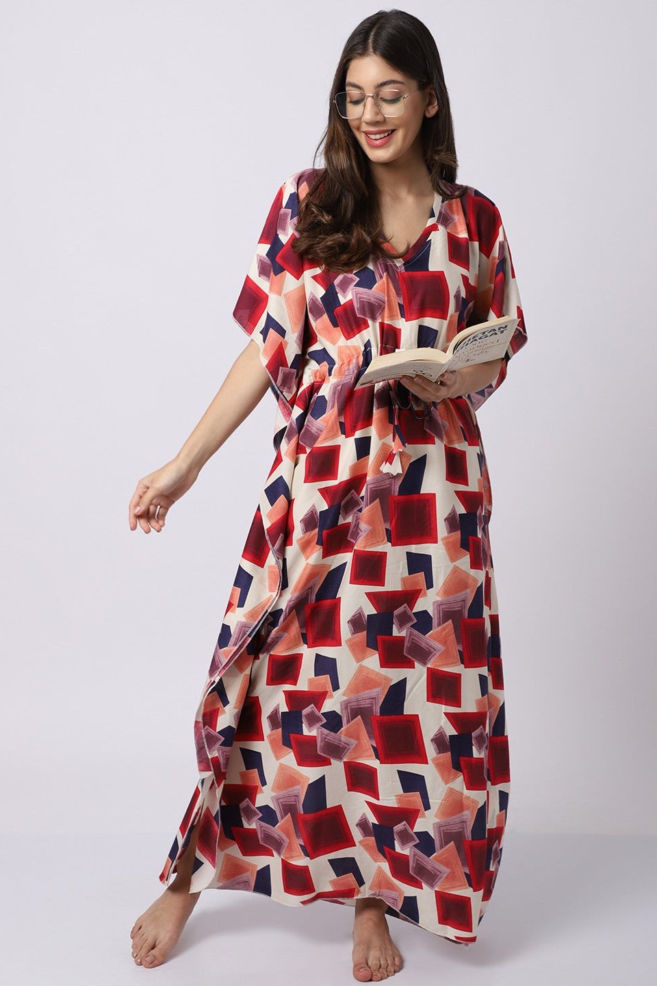 Multi Color Abstract Printed Viscose Rayon Kaftan