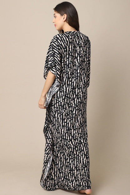 Black Stripe Printed Viscose Rayon Kaftan For Women
