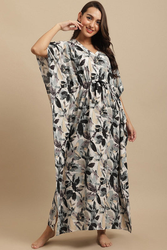 Black Floral Printed Viscose Rayon Kaftan For Women