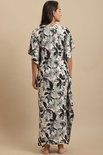 Black Floral Printed Viscose Rayon Kaftan For Women