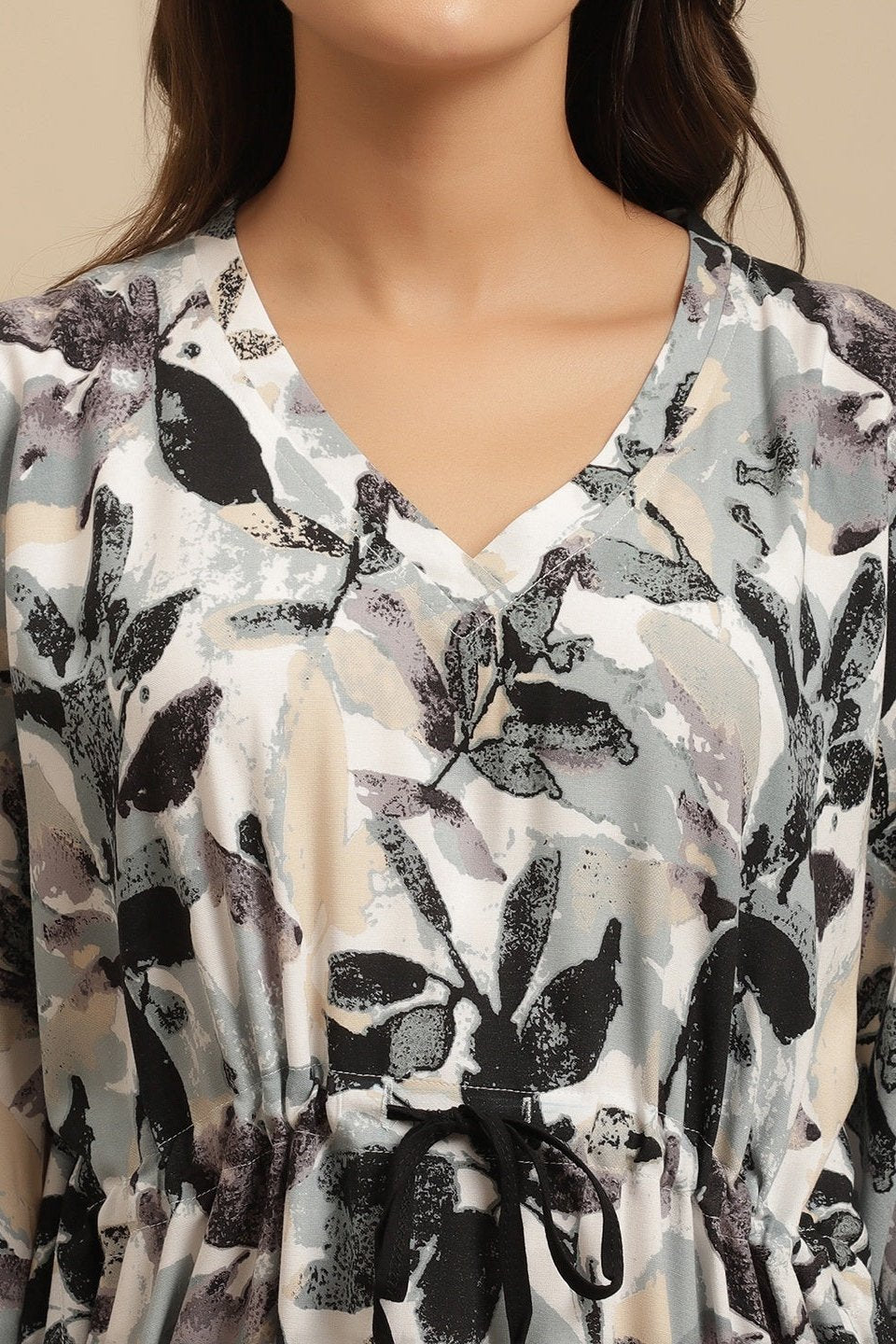 Black Floral Printed Viscose Rayon Kaftan For Women