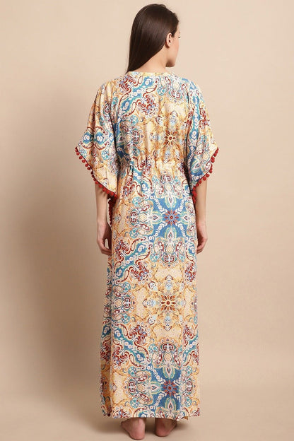 Multicolor Flared Printed Viscose Rayon Kaftan For Woman