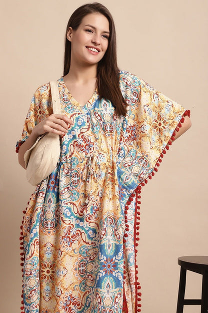 Multicolor Flared Printed Viscose Rayon Kaftan For Woman