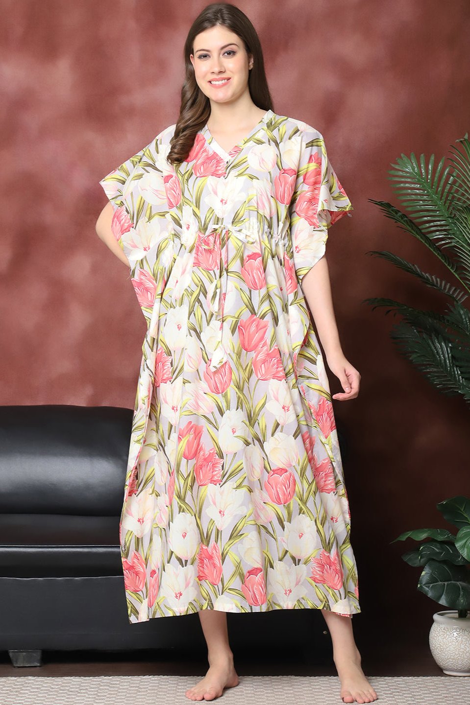 Multi Color Floral Printed Pure Cotton Kaftan For Women