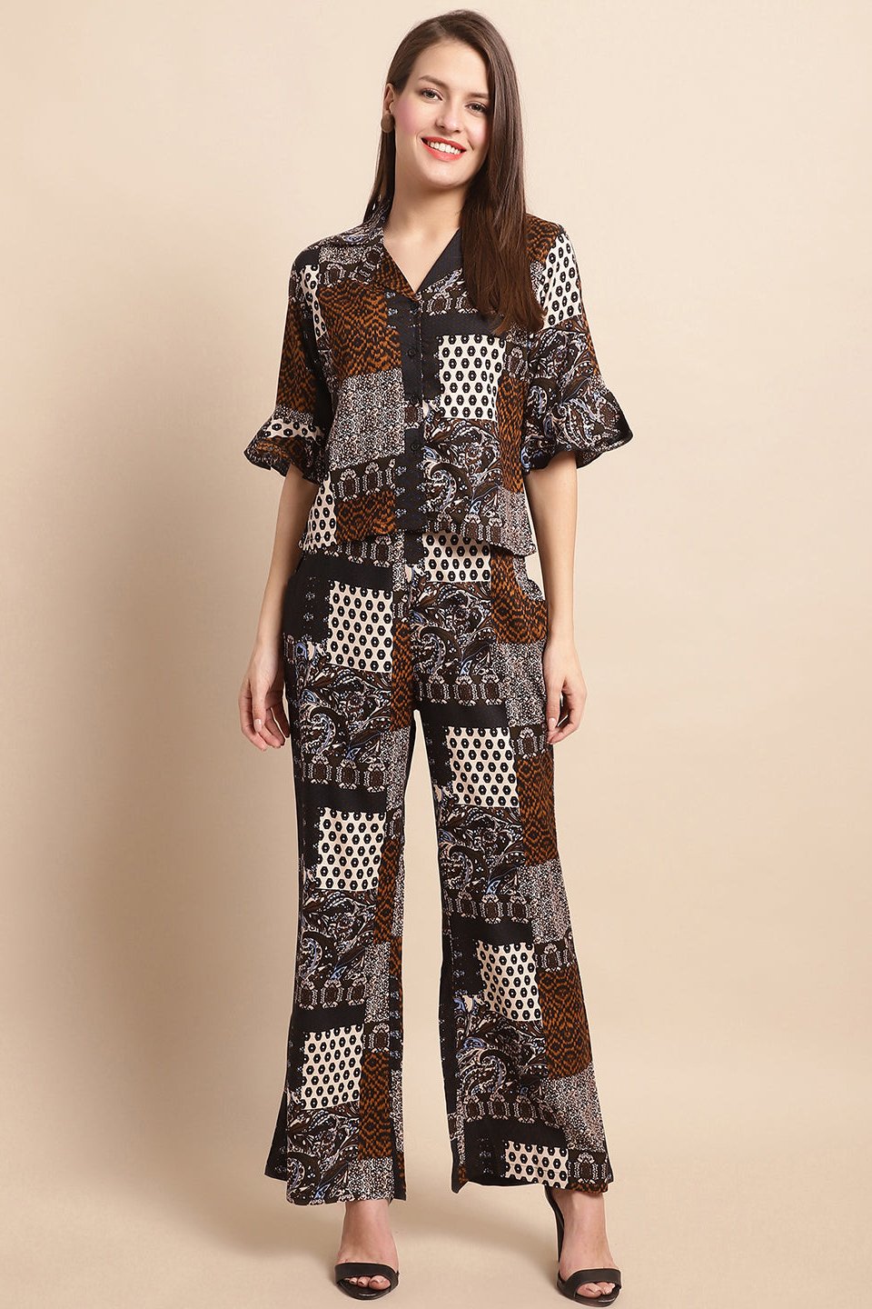 Black & White Abstract Printed Viscose Rayon Co-Ord Set for Women