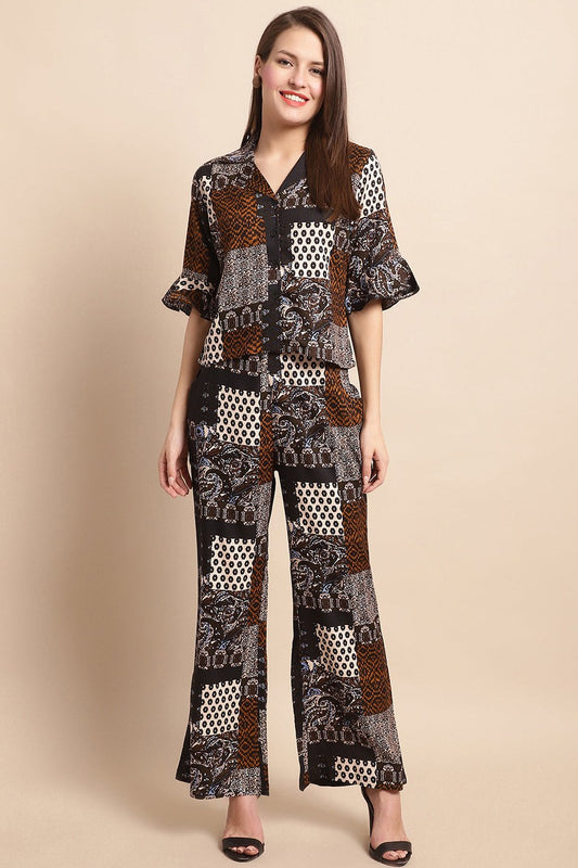 Black & White Abstract Printed Viscose Rayon Co-Ord Set for Women