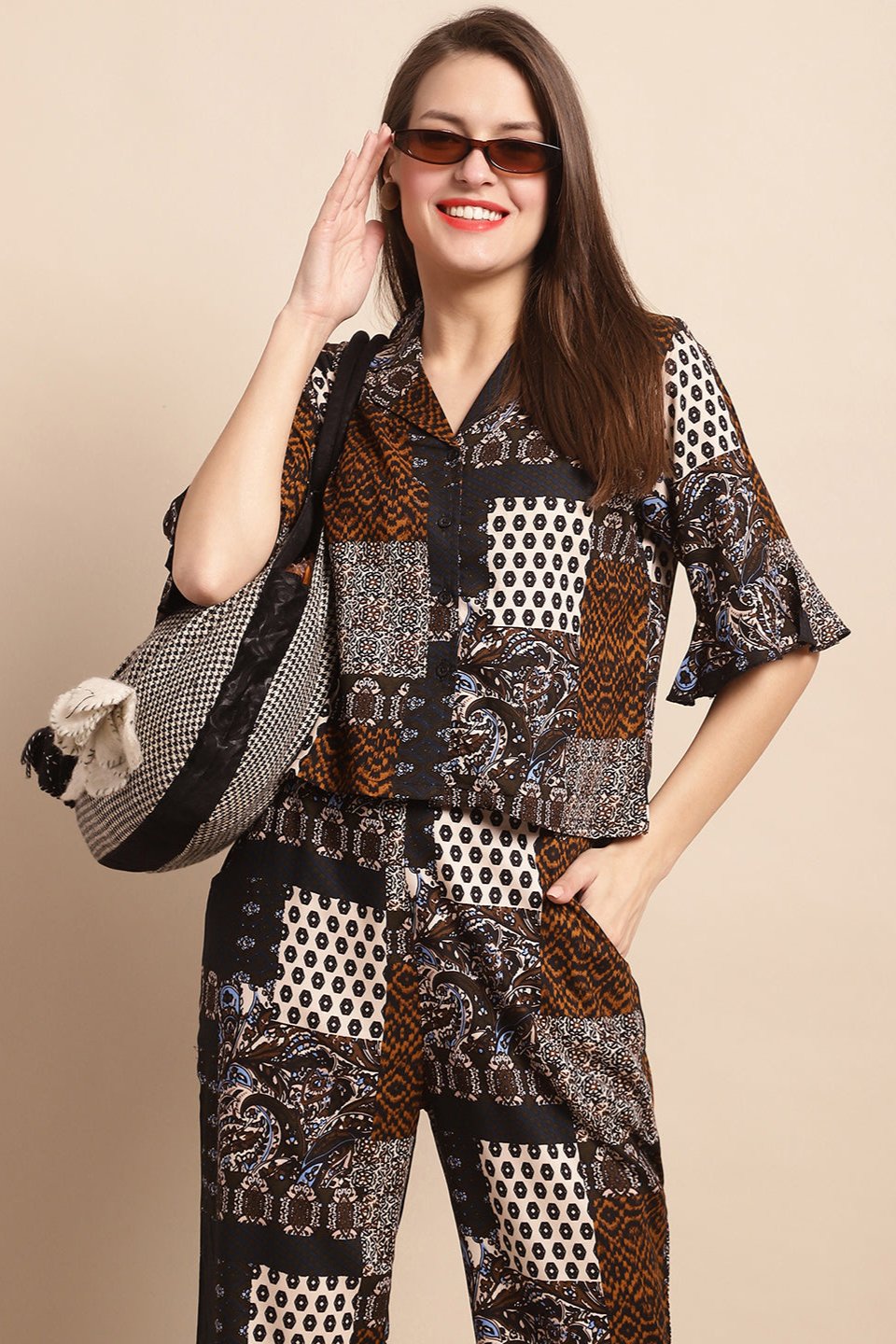 Black & White Abstract Printed Viscose Rayon Co-Ord Set for Women
