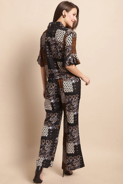 Black & White Abstract Printed Viscose Rayon Co-Ord Set for Women