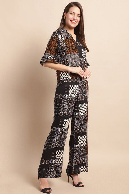 Black & White Abstract Printed Viscose Rayon Co-Ord Set for Women