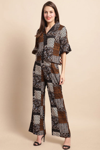 Black & White Abstract Printed Viscose Rayon Co-Ord Set for Women