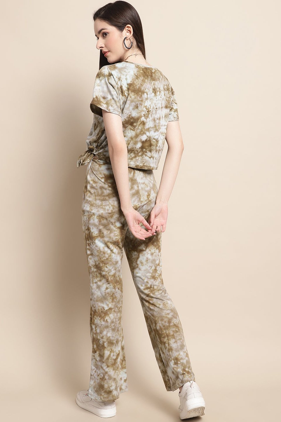 Brown Tie-Dye Printed Cotton Co-Ord Set for Women