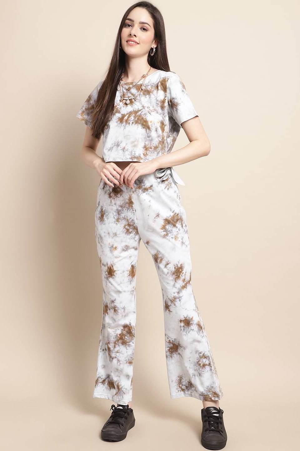 White Abstract Printed Cotton Co-Ord Set for Women