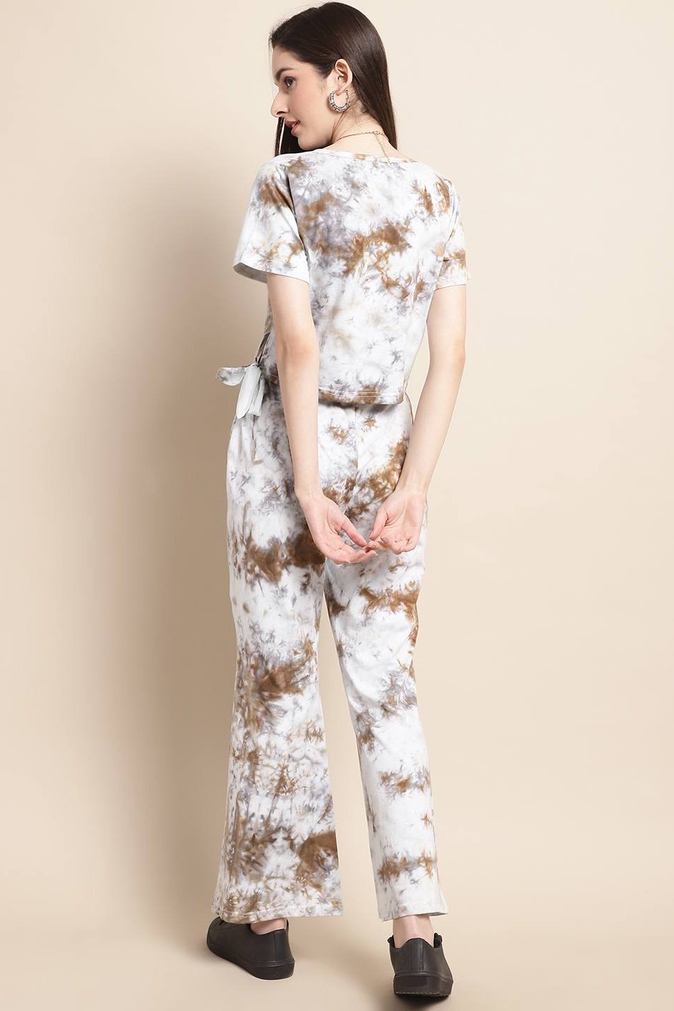 White Abstract Printed Cotton Co-Ord Set for Women