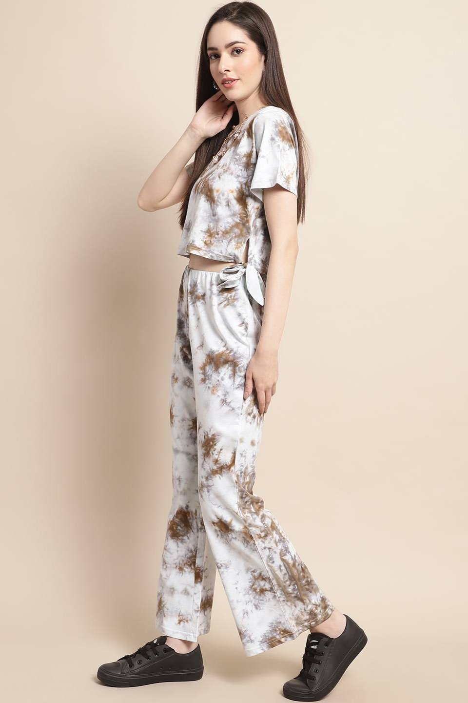 White Abstract Printed Cotton Co-Ord Set for Women