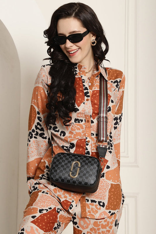 Brown Abstract Printed Viscose Rayon Co-Ord Set for Women