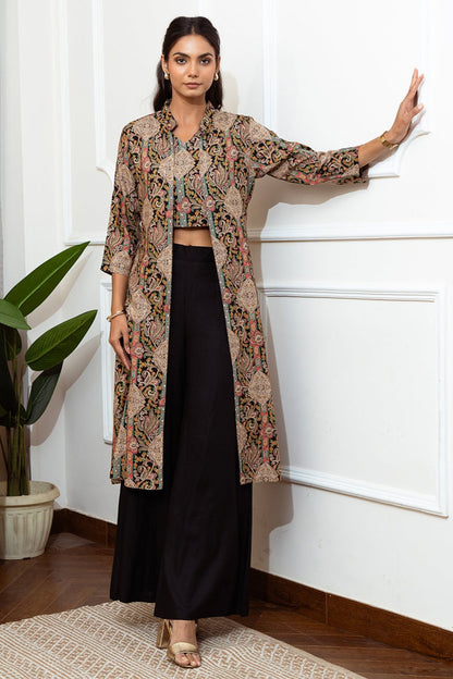 Black Abstract Printed Viscose Rayon Co-ord Set for Women